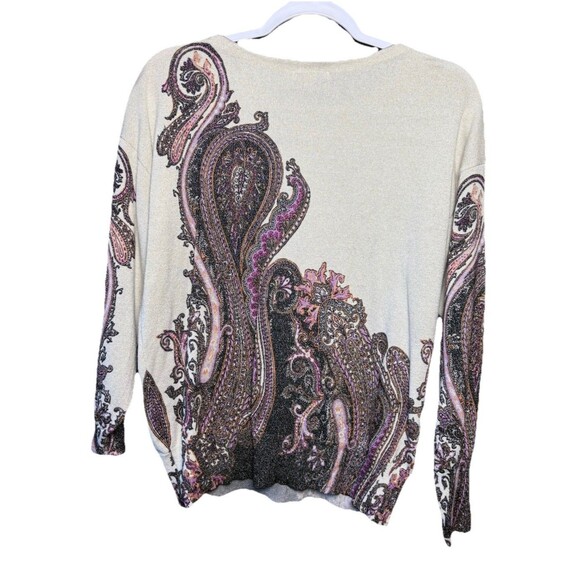 Chico's Metallic Paisley Knit Sweater Top Women's Size 1 Medium Cream Purple - Picture 5 of 11